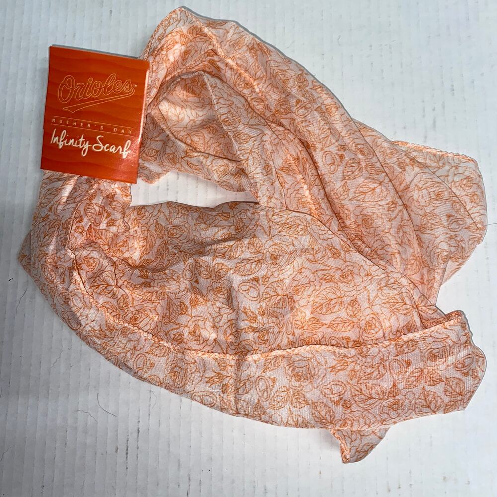 NWT Baltimore Orioles MLB Mother's Day orange White Floral Infinity Scarf Womens